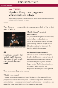 Financial times article by the Chairman of Heirs Holdings, Tony Elumelu